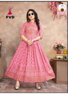 Pink Colour Rayon Foil Printed Casual Wear Long Gown 1004